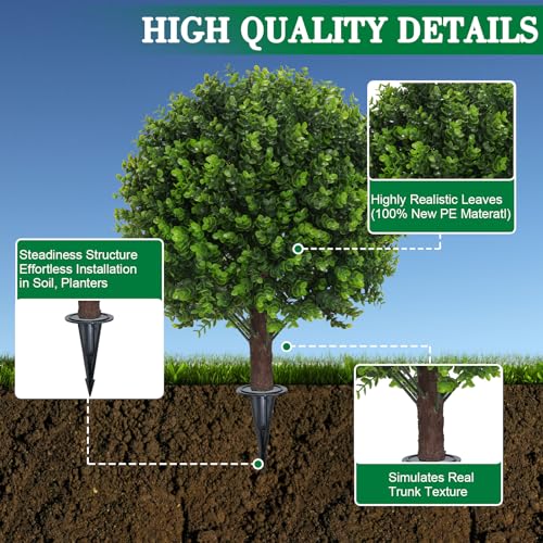 AOKIIE 24" Artificial Boxwood Topiary Bushes UV Resistant for Outdoor 2PCS | Artificial Shrubs with Ground Spike, Green Faux Outdoor Plants for Indoor & Outdoor Garden, Yard, Porch, Patio - color: Green