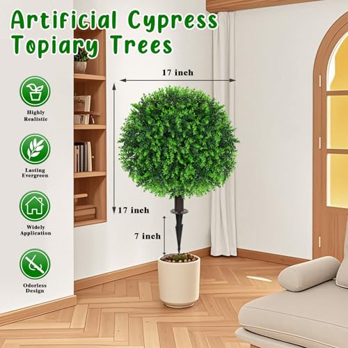 Grooy Artificial Topiary Tree with Eucalyptus, Set of 2 Artificial Shrub Bushes with Ground Spike, Fake Evergreen Tree for Porch, Artificial Plants for Outdoor Planters Indoor UV Resistant - color: Green Eucalyptus