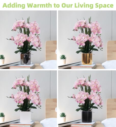 CXGS Artificial Orchid Flower Plants Real Touch Faux Orchids in Ceramic Vase 20.9'' Pink Phalaenopsis Orchid Fake Flower Arrangement Home Indoor Decor - color: Pink- Silver (12cm)
