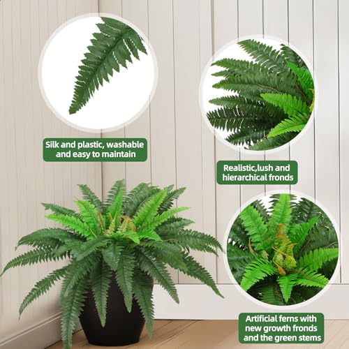 40" Artificial Boston Ferns Bush Plants, Set of 2, Large Faux Ferns Hanging Decor with 53 Fronds, Fake Vines Indoor Or Outdoors Planter for Home and Office Decor - size: 2 PCS-40in