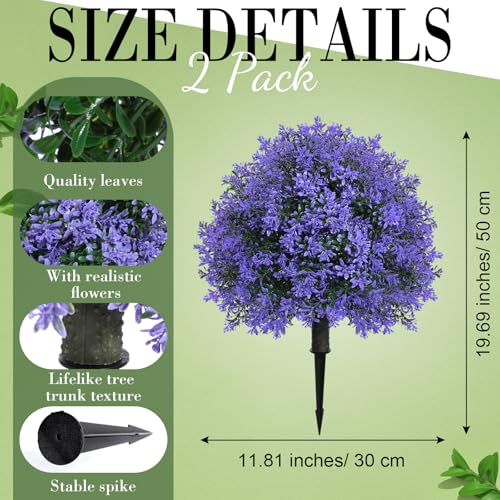 Yunlly Artificial Lavender Topiary Ball Trees, 6 Set of 20'' Faux Bushes for Front Porch Decor, UV Resistant Fake Evergreen Shrubs Plants with Ground Spike, Faux Plants for Outdoor Indoor Garden - color: Green, Purple