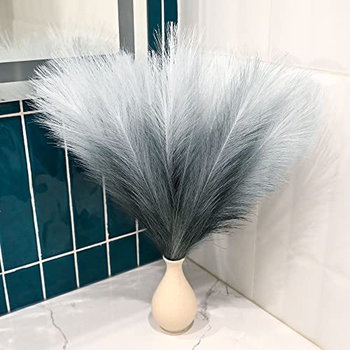 6 PCS Faux Pampas Grass Arrangement - 18"/45cm Artificial Fluffy Pompous Grass Stems for Boho Chic Home and Wedding Decor (Light Grey Gradient) - color: E3- Lightgrey Gradient