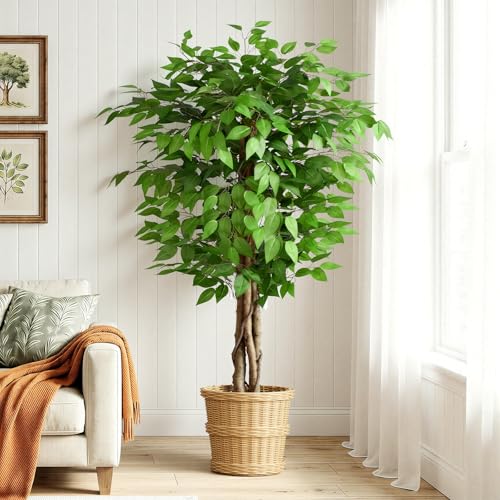 5ft Ficus Artificial Trees with Natural Curved Trunks, 60" Tall Lush Faux Tree for Home Decor Indoor, Green Lifelike Fake Ficus Tree Artificial Plants - size: 5ft