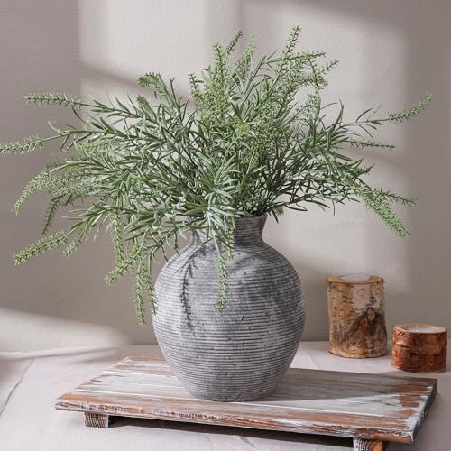 Ceramic Flower Vase Home Decor, 7.4 in Farmhouse Table Vases Retro Vintage Living Room Kitchen Bedroom Decoration Pottery Decorative Vases for Flowers House Shelf Office Desk Dining Entryway, Grey - color: 7.4 in - Grey