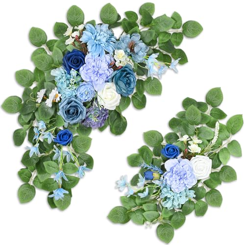 Artificial Wedding Arch Flowers, Blue Arch Flower for Wedding Reception Ceremony, Faux Flowers for Reception Welcome Sign, Bridal Shower Decoration, Photo Backdrop Decor, Wedding Decor (Blue) - color: Blue