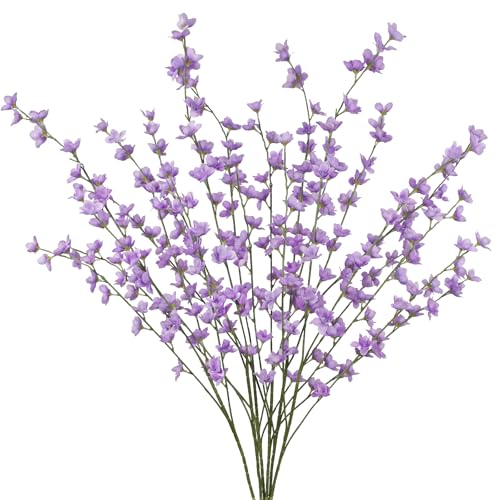 6 Pcs Artificial Forsythia Branches Fake Wildflowers Purple 41" Silk Flowers with Long Stems Faux Spring Flowers for Tall Vase Indoor Home Decor Dining Table Centerpieces Party Wedding Outdoor - color: Purple