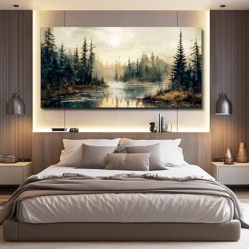 FUHAIHUA Canvas Wall Art For Living Room Large Wall Decor For Bedroom Modern Office Wall Decorations Forest River Landscape Paintings Farmhouse Pictures Artwork Room Aesthetic Home Decor 20x40 In - color: Forest River, size: 40"L x 20"W