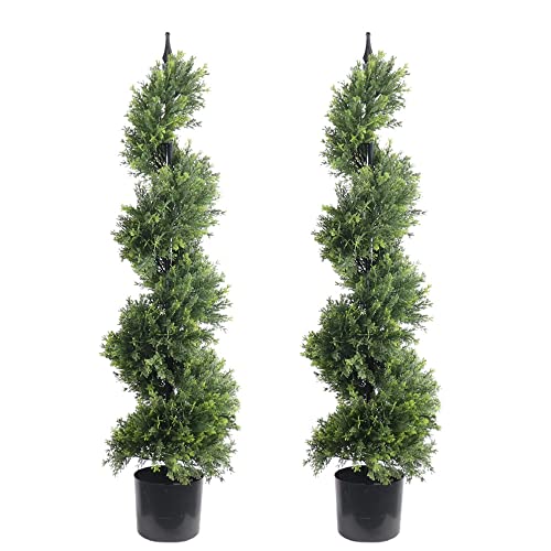 ALL SEASON GREEN 48.5'' Artificial Outdoor Plants Boxwood Topiary Spiral Front Porch Decor Tree Potted - size: 3.9ft