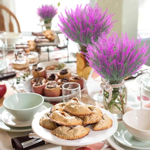 Faux Lavender Flowers Branches 6 Pcs Artificial Greenery Floral Plants Faux DIY Shrubs Bouquet for Vases Valentine's Day Wedding Garden Patio Table Decor Indoor Outdoor (Fuchsia) - color: 6bundles--lavender Fuchsia