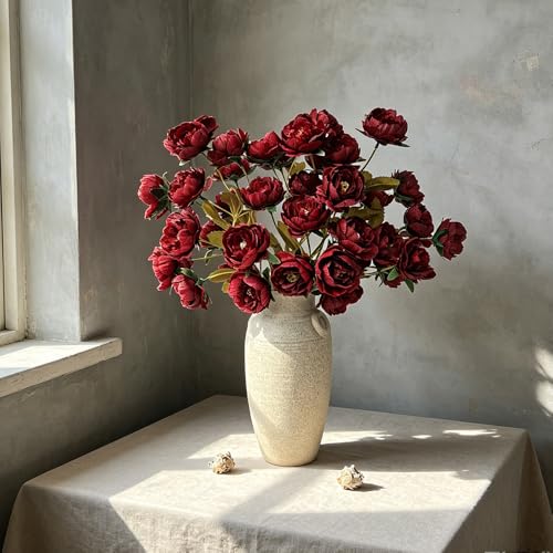 6 Pack 30" Artificial Peonies Flowers for Vase, Fake Silk Peony Long Stem Flowers for DIY Bouquets Wedding Centerpieces Home Decor (Red) - color: Red