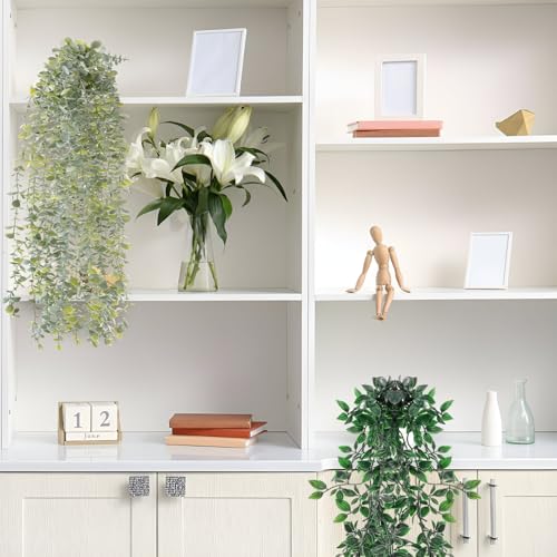 Daifunli 8 Pcs Artificial Hanging Plants Fake Hanging Ferns Plastic Faux Plants for Wall Room Garden Garland Indoor Outdoor Decor No Basket (Eucalyptus,Mandala Vine) - style: Eucalyptus, Mandala Vine
