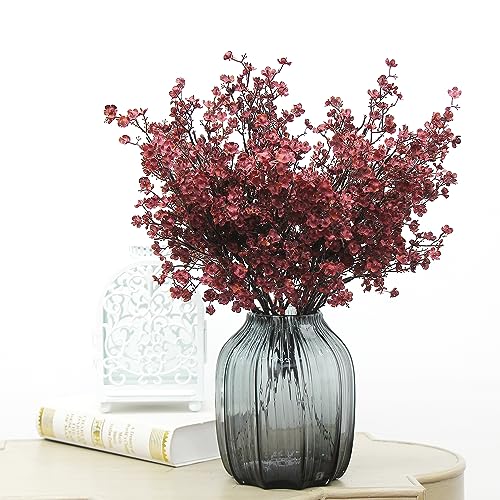 Babys Breath Silk Artificial Flowers Bulk 20pcs for Fall Decor Fake flower bouquet Bulk for Home Kitchen Indoor Bouquet Floral Arrangement Table Centerpieces Party Decor(Burgundy Red 20pcs) - color: Burgundy Than Red, size: 20 Bundles