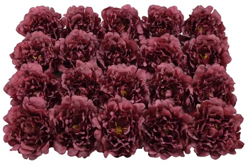 20 Pcs Artificial Flower Peonies, 5" Silk Fake Peonies with 6" Stems No Leaf, Faux Peonies Flowers for Decoration Wedding Home Party Centerpiece Decor Floral Art (Wine Red) - color: Wine Red