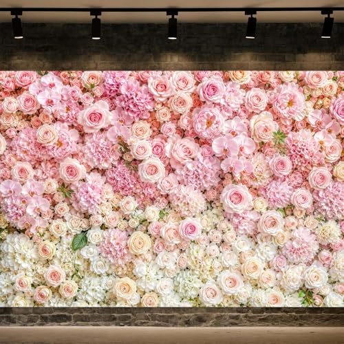 JAWO 7X5ft Blush Pink White Rose Floral Wall Backdrop, Mixed Flower Photo Background for Wedding Bridal Shower, Girls Birthday Baby Shower, Mother’s Day Valentine Cake Table Decor Studio Props - color: Pink2, size: 7X5