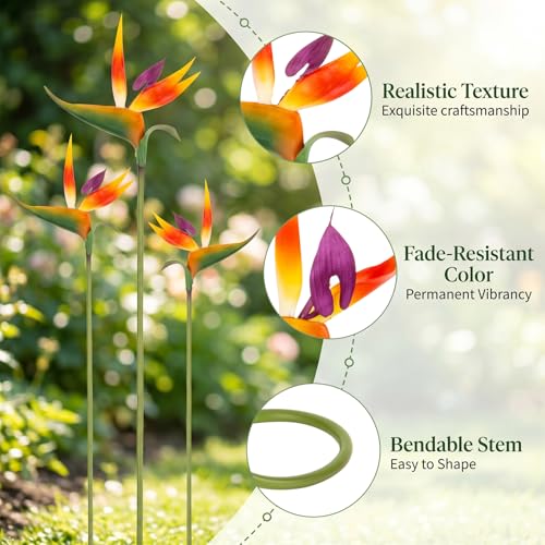 RAINFLOW Bird of Paradise Artificial Plant - 2PCS 24" UV Resistant Artificial Outdoor Plants Birds of Paradise Plant Artificial Giant Flowers for Decoration Hawaiian Party Hawaiian Flowers(Yellow) - color: Yellow