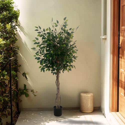 XBrand 5ft Artificial Ficus Tree, Realistic Faux Indoor Tree for Home & Office - color: Ficus Tree - 5ft