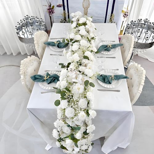 Jasion 50PCS Artificial Roses Realistic Velvet Flowers Long Stem Faux Silk Flower Bouquet for Mother's Day Wedding Home Party Table Centerpieces Decoration (White) - color: White 50pcs