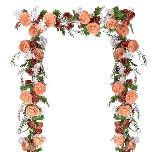 Lvydec 2 Pack Artificial Peony Flower Garland - 6ft Silk Peony Orange Flower Garland Arch Flower Vine for Wedding Party Table Decoration(Orange) - color: Orange