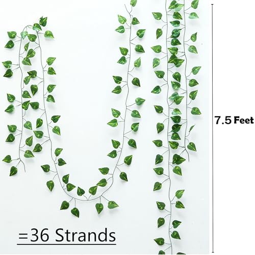 270 Feet 36 Pack Fake Greenery Hanging Garland, Artificial Ivy Leaf Plants, Vine Leaves, Flowers Foliage for Bedroom Garden Wall Decor - color: Green-36pack