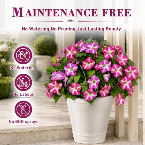 6Pcs Artificial Flowers for Outdoors, Fake Petunias Morning Glory Silk Flower UV Resistant, Faux Flowers for Outdoor Planters, Realistic Flora for Window Box Garden Porch Decor (FuchsiaPurple-Petunia) - color: Fuchsiapurple-petunia