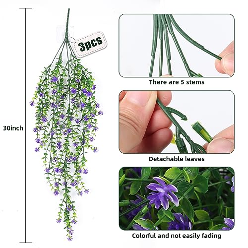 RECUTMS Vine Plant Fake Ferns Plants Large Faux Artificial Hanging Plants Wall Plants Artificial Hanging Plants Outdoors Fake Hanging Plant Greenery Vine for Outdoor Plants Decor 3 Pcs(Purple) - color: Purple, size: Hanging Plants
