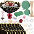 XunYee Bouquet Kit 20 Sheet Flower Wrapping Paper 100 Pcs Bamboo Skewers Floral Foam Blocks for Anniversary Birthday Gift Graduation Mother's Day(Black) - color: Black