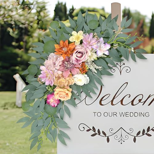 Wedding Arch Faux Flowers Set of 2, Pinkish Purple Artificial Flower for DIY Wedding Arch Decorations Welcome Signs, Reception Photo Backdrop Decor (Pinkish Purple) - color: Pinkish Purple