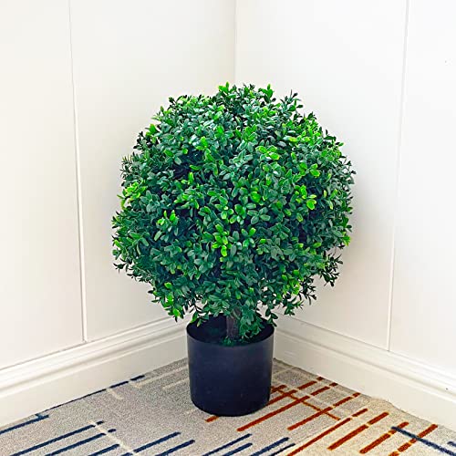 Sunnyglade 21.6” Tall Artificial Boxwood Topiary Ball Tree Set of 2 Pack Potted Bushes UV Resistant Potted Plants for Indoor Outdoor Home Garden(Green) - color: Green