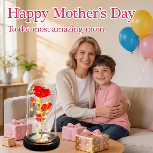 Childom Mothers Day Mom Gifts for Mom,Birthday Gifts for Women Moms Grandma,Flowers for Delivery Prime,Red Light Up Rose in A Glass Dome,Anniversary Valentines Roses Gift for Her Wife Daughter - color: Red Large