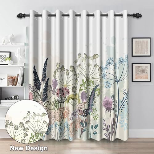 Renaiss Wildflowers Blackout Curtains Vintage Botanical Floral Plant Thermal Insulated Window Drapes for Bedroom 29W x 45L inches 2 Panel Set Window Curtain Panels for Kitchen - color: Botanical, size: 29"W x 45"L (Pack of 2)