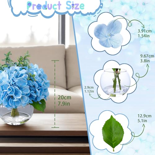 Blue Hydrangea Artificial Flowers with Eucalyptus in Vase Fake Flowers Coffee Table Decor Real Touch Flowers with Faux Water for Home Decor - color: A-blue