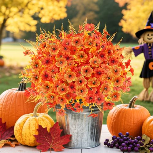 16PCS Artificial Fall Flowers for Outdoors, Realistic Faux Silk Flowers with Eucalyptus & Ferns, Fake Plants for Outside Planter, Patio, Porch, Garden Decor(Mixed) - color: Mix Fall, size: 16PCS