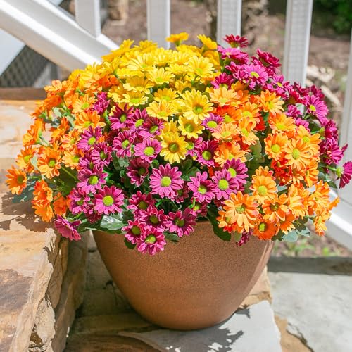 Daisy Artificial Flowers for Outdoors Decoration, 6 Bundles Fake Flowers Bouquet Silk Flowers for Outside Look Real UV Resistant Faux Flowers Plant for Planter Front Door Porch Patio Garden Home, Mix - color: Mixed Colors