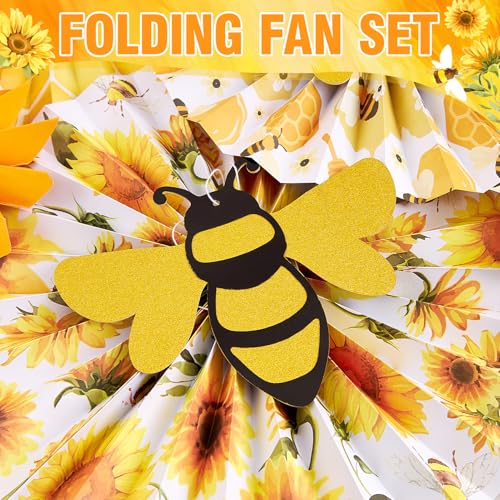 PAPER JAZZ Sunflower Paper Fan,Sunflower Party Decoration Hanging for Wall Sun Flower Paper Garlard with Bumble Bee Baby Shower for Yellow Birthday Party Bulletin Board Classroom - color: Bee&sunflower