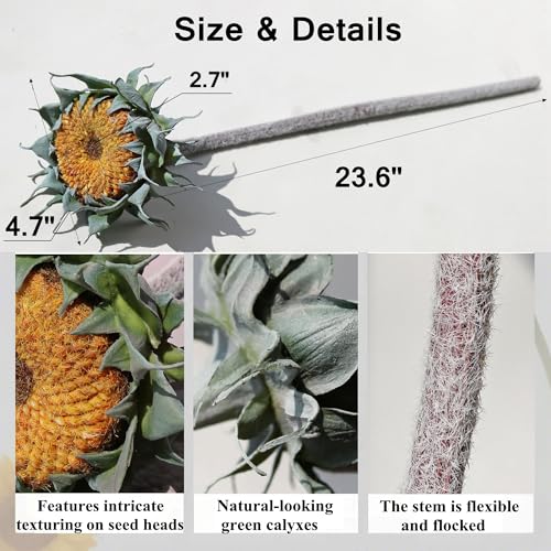 Htmeing 3PCS Artificial Sunflower Stems Faux Decor Flowers for Home Wedding Farmhouse Rustic Floral Arrangements Fake Flowers for Indoor Outdoor Display, 23.6 Inch, Yellow - color: Yellow