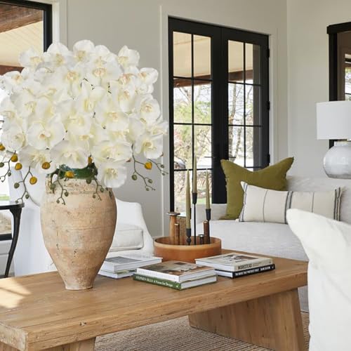 DILATATA 6PCS 32" Artificial Orchid Stems White Butterfly Orchid Faux Phalaenopsis Flowers for Home Wedding Centerpieces Office Table Decorations Real Touch Silk Orchids for DIY Floral Arrangements - color: White