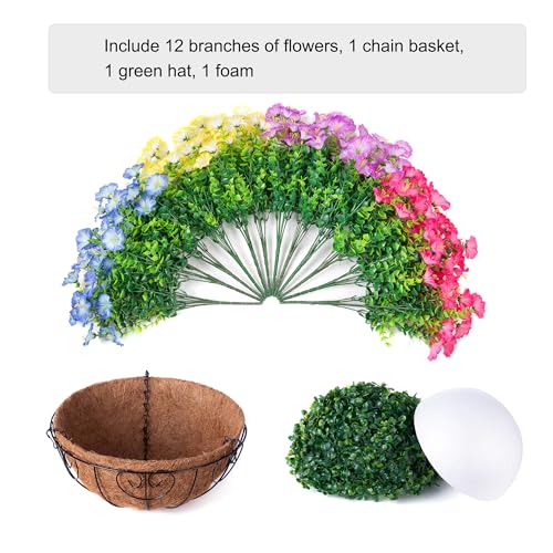 Artificial Fake Hanging Flowers Baskets for Outdoors Faux Plants Spring Outside Decor, UV Resistant Silk Morning Glory Flowers in Planter Realistic Petunias for Outdoor Porch Patio Garden Yard Home - color: B 4 Multicolor