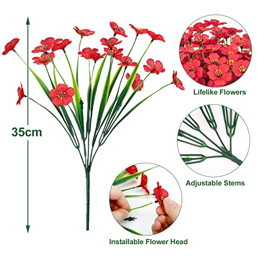Ouddy Decor 24 Bundles Artificial Flowers for Decorations Fake Silk Plants for Outdoors UV Resistant Faux Plastic Greenery Stems for Garden Porch Window Box Home Spring Decor, Red - color: Red, size: 24 Bundles
