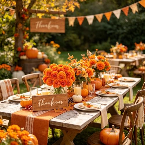Kimura's Cabin 20Pcs Orange Chrysanthemums Artificial Flowers Marigolds Ball Flower with Stem Silk Fake Mums Fall Flowers for Autumn Home Table Centerpieces Day of The Dead Decor Halloween Arrangement - color: Orange Yellow