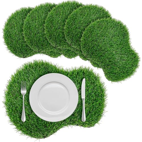 6 Pcs Golf Artificial Grass Mat Placemats for Golf Party Decorations Centerpieces for Table Green Fake Grass Tiles Placemats Birthday Party Decorations for Wedding Baby Shower