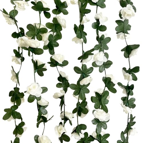 8Pcs 63Ft White Rose Garland, Fake Flower Vines, Artificial Vine Flowers, Rose Hanging Garland for Party Wedding, Garden, Room Table, Christmas, Backdrop Wall Arch Decor - color: White, size: 8Pcs-63Ft