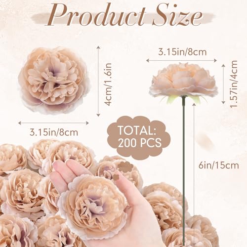 Thiccywoov 200 Pcs Flowers Long Stem Artificial Rose Bulk, 3.2 Inches Silk Rose Head Flowers Faux for Wedding Bridal Bouquet Independence Day Home Floral DIY Centerpieces Party Decoration (Nude) - color: Nude