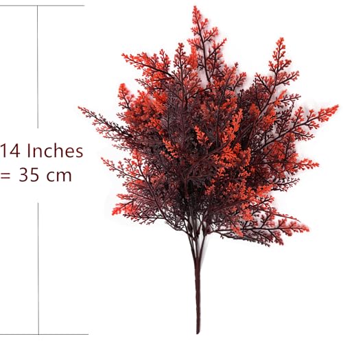 PASYOU Artificial Fern Plants, Fake Ferns Shrub Plant Plastic Greenery Faux Grass Leaf Stems Boston Leaves for Outdoor Indoor Home Garden Décor Party Office Wedding DIY Decoration Red 4 Pack - color: Red Fern Shrubs - 4 Pack