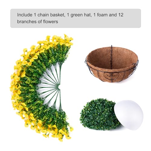 Artificial Fake Hanging Flowers Plants Baskets for Spring Outdoors Decor, Faux Silk Morning Glory in Planter UV Resistant Realistic Outside Flowers for Outdoor Porch Patio Balcony Yard Home, Yellow - color: B Yellow