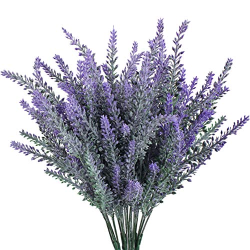 GTIDEA 4pcs Artificial Flowers Fake Lavender Faux Purple Flocked Plastic Flowers Plants for Home Wedding Kitchen Garden Patio Window Box Office Table Centerpieces Indoor Outdoor Décor