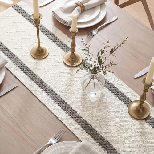 Artoid Mode Dark Grey Stripe Woven Table Runner, Seasonal Holiday Hollow Kitchen Dining Table Decoration for Home Party Decor 12x36 Inch - color: Dark Grey, size: 12" x 36", Table Runner