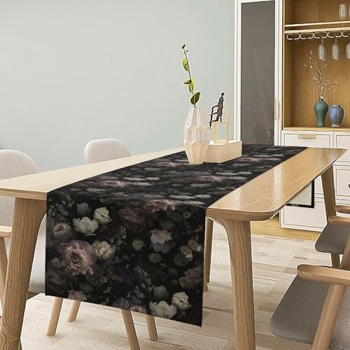 Gothic Floral Table Runner, Vintage Garden Flower Black Witchy Farmhouse Coffee Table Center Decor for Home Kitchen Dining Patio Holiday Party Table Decorations 13x36 inches - color: Tr-witchy05, size: 13x36" Table Runner