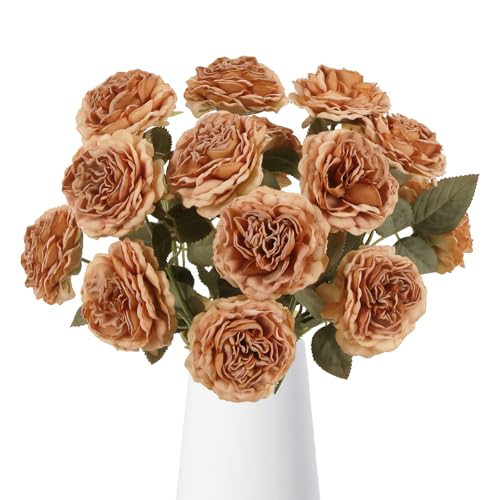 Artificial Roses Flowers- 8PCS Faux Vintage Terracotta Roses Fake Silk Roses Flowers for Party,DIY Wedding Bouquet, Table Centerpiece, Home Decor(Terracotta) - color: Terracotta