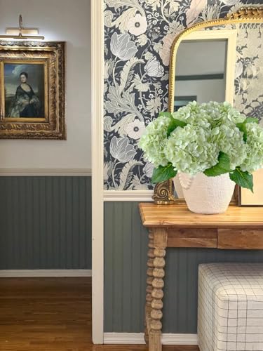 YalzoneMet 4Pcs Light Green Hydrangeas Artificial Flower Natural Lifelike 21'' Long Stem Real Touch Hydrangea Latex Flower Bouquets for Home Living Room Party Wedding Table Centerpiece Decor - color: Light Green