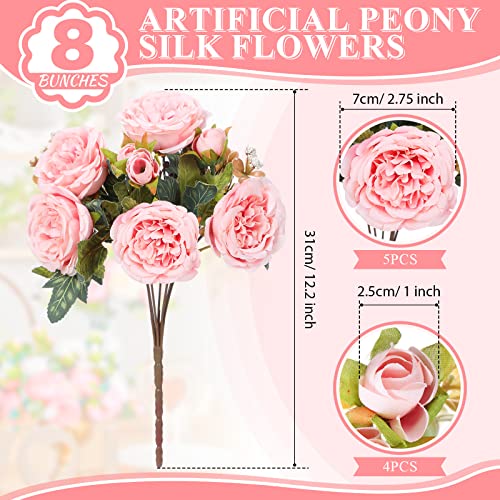 8 Bundles Artificial Peonies Flowers Boho Faux Flowers Arrangements Artificial Centerpiece Spring Bouquet Floral Wedding Decoration for Vase(Pink) - color: Pink